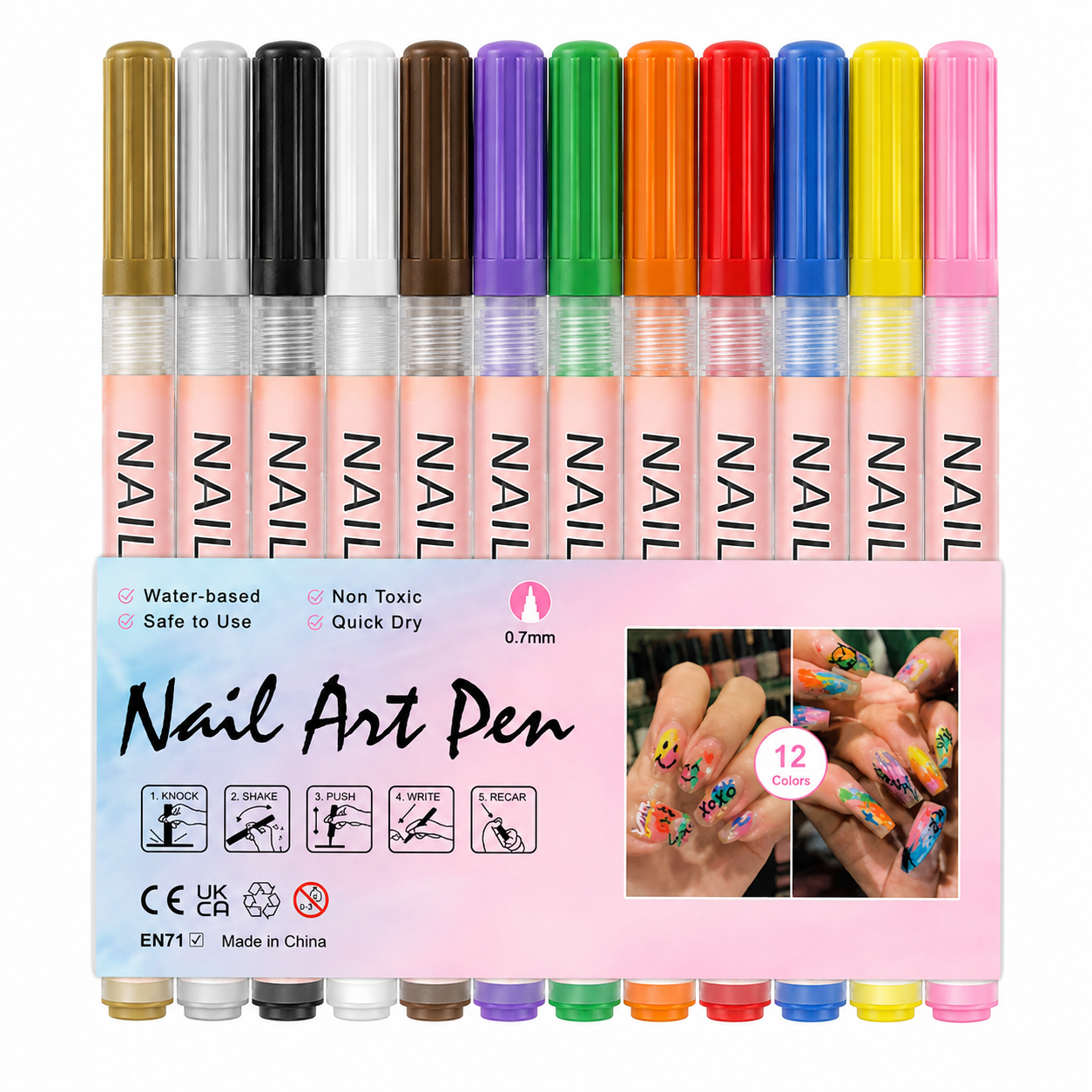 12 Pcs Nail Art Marker Pens 0.7MM.