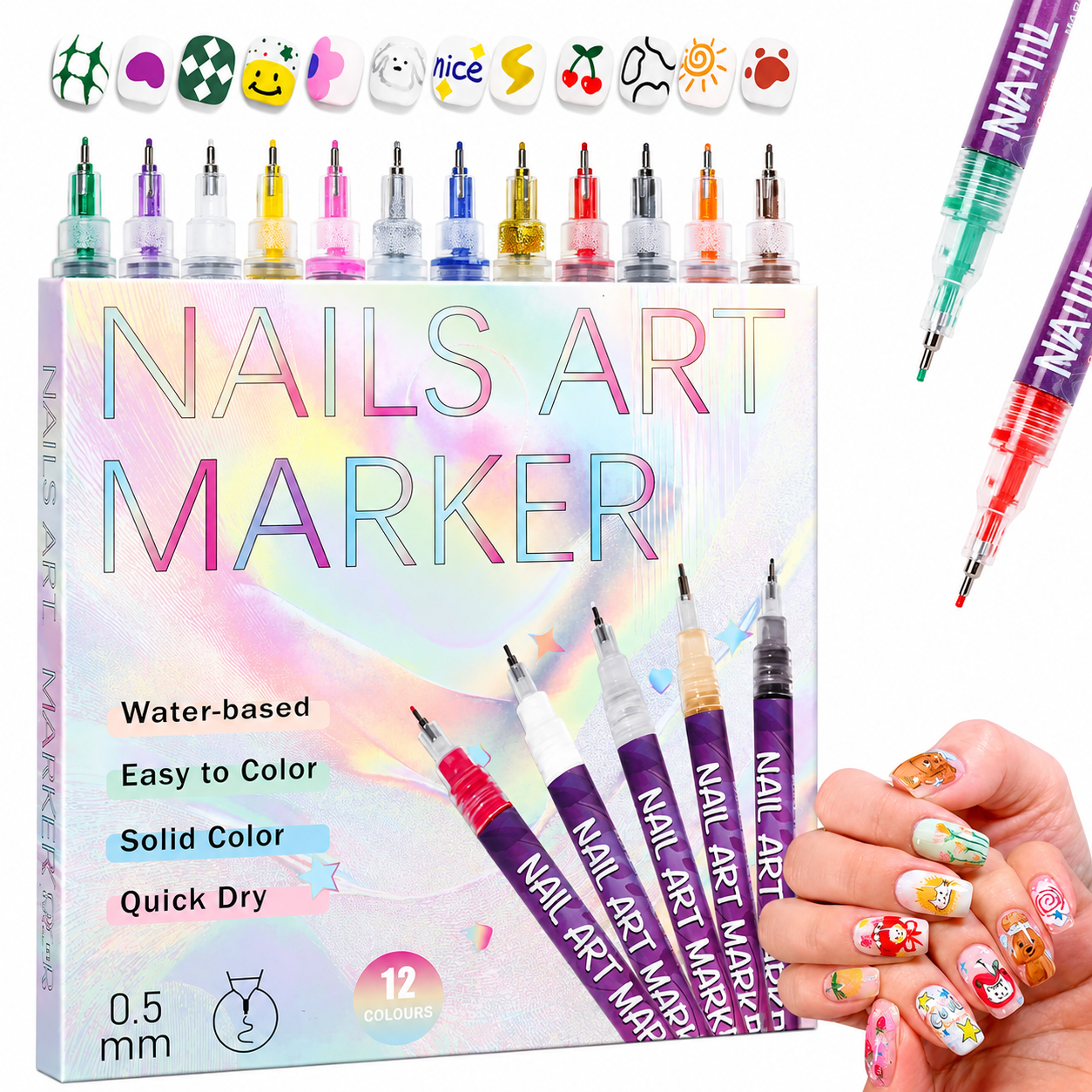 12 Pcs Nail Art Marker Pens 0.5MM