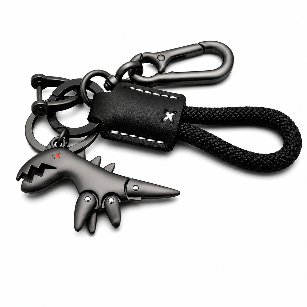 Dinosaur Keychain With Braided Rope.