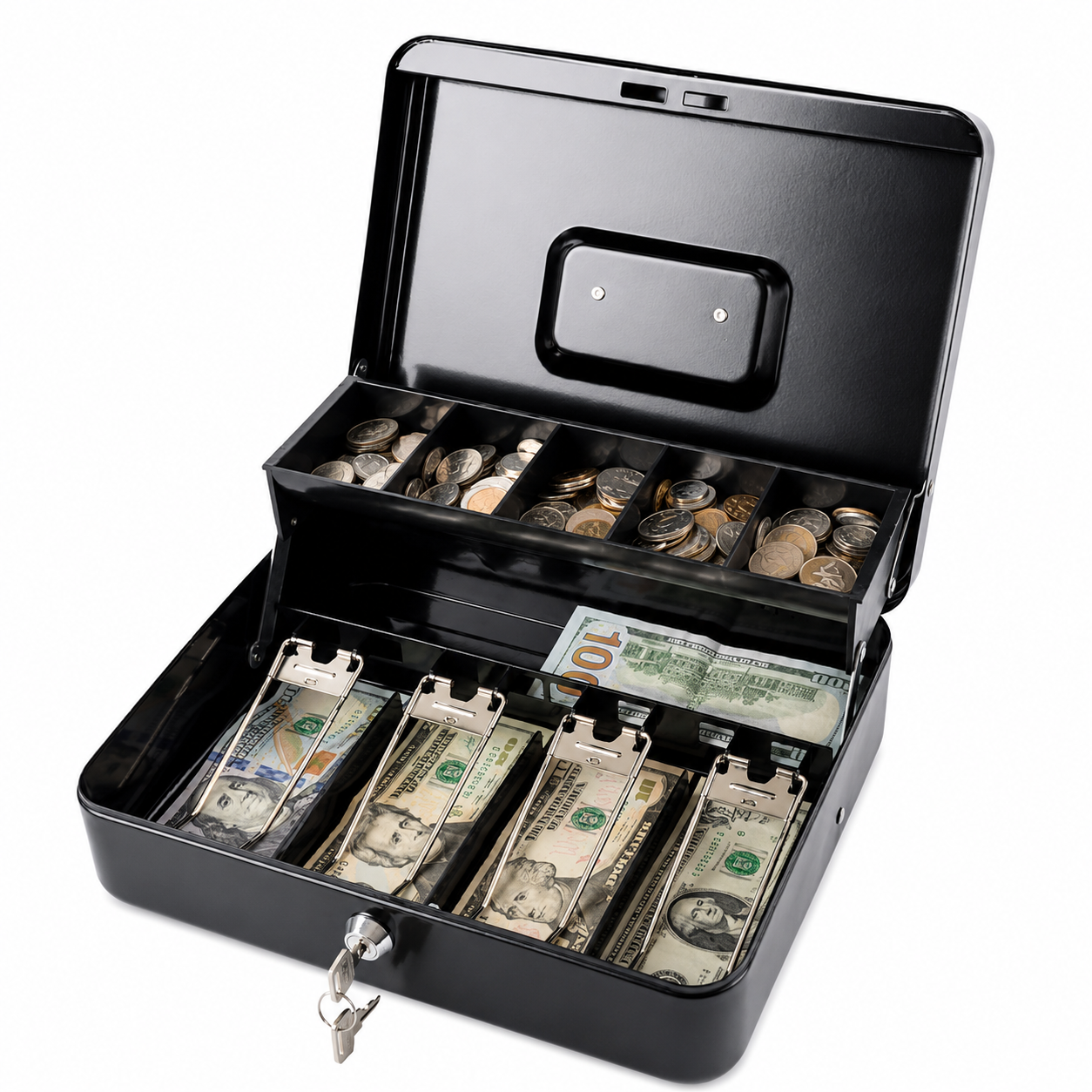 Metal Cash Box With Lock - 20*16*9 CM