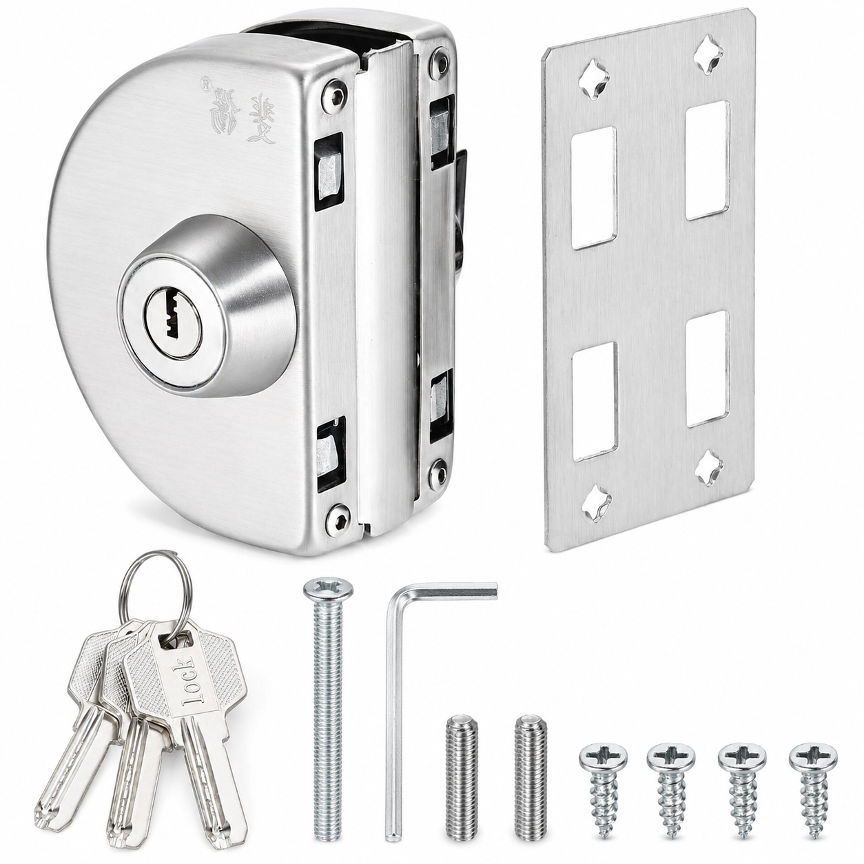 SS Single Glass to Wall Door Lock - Silver