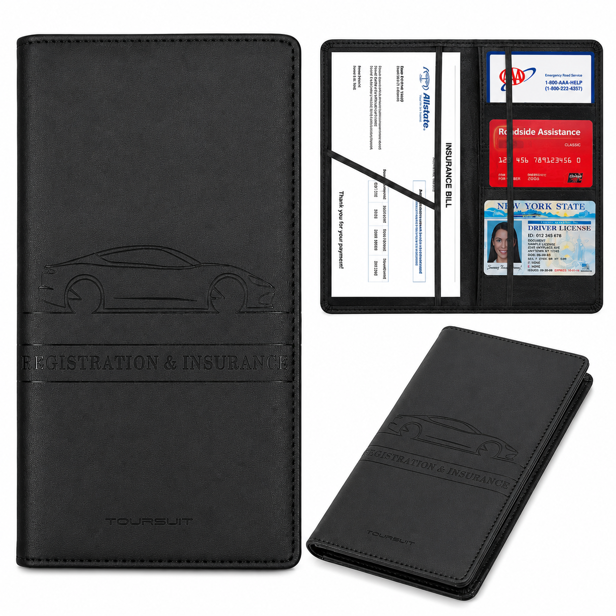 Car Document Holder with Magnetic Closure - Black